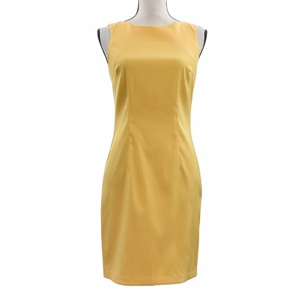 Ab Studio  Golden Yellow Boat Neck Sheath Dress - Picture 1 of 13